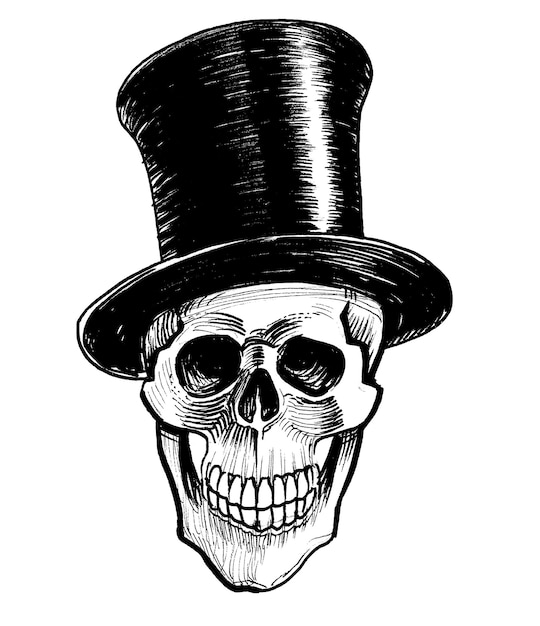 Photo un crâne dans un chapeau haut de forme avec un chapeau haut de forme.
