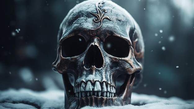 Crâne dans la neige Scary Halloween conceptgenerative ai
