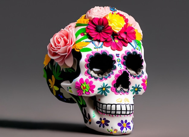 Crâne décoré de fleurs Image du Jour des Morts à Mexico