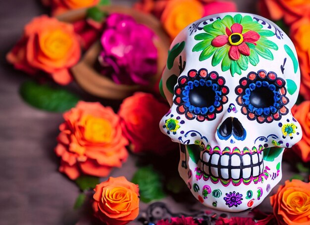 Crâne décoré de fleurs Image du Jour des Morts à Mexico