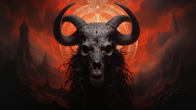 crâne de démon avec cornes culte satanique