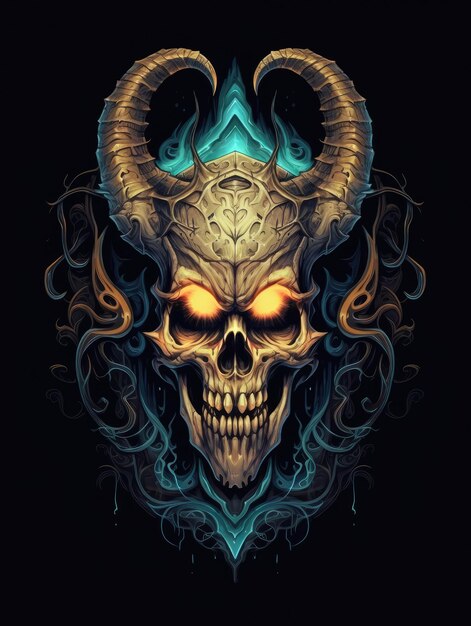 Crâne de démon illustration de l'enfer maléfique Impression pour T-shirts Generative AI