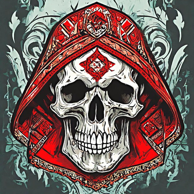 Photo crâne avec un dessin de t-shirt shemagh arabe rouge
