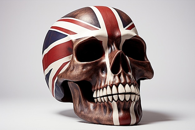 crâne avec drapeau anglais isolé sur fond blanc