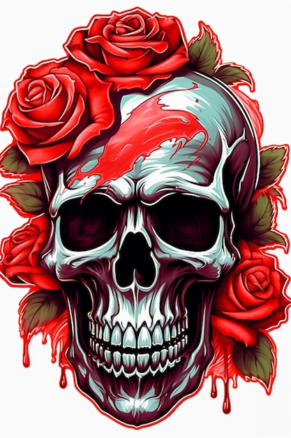 Crâne entouré de fleurs roses florales Halloween ou jour des morts concept Ai généré