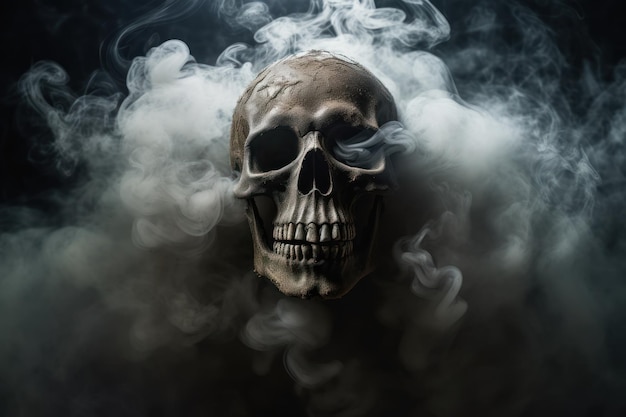 Un crâne étrange s'élevant de la fumée image intense