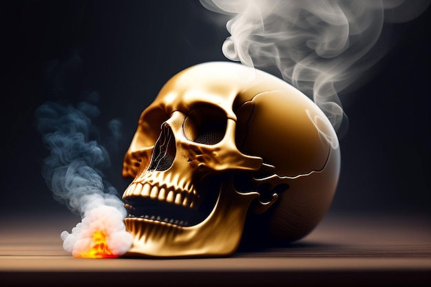 Un crâne avec une flamme brûlante dessus