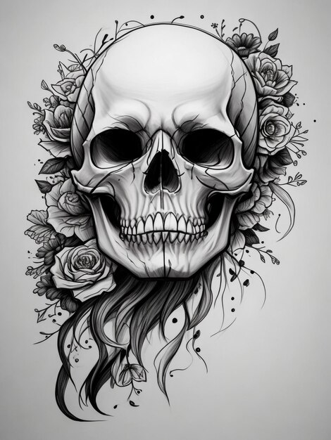 Photo crâne avec fleurs roses et citrouilles pour halloween illustration vectorielle pour les vacances d'halloween d'automne