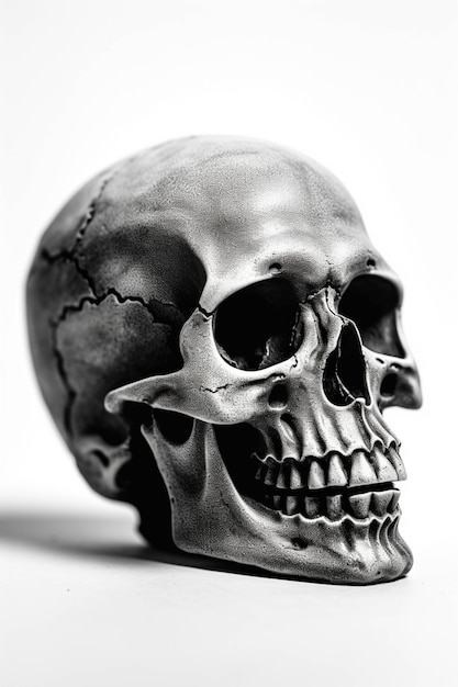 Crâne sur fond blanc avec une ai générative d'ombre