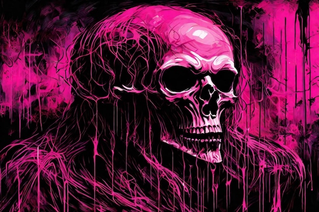 Crâne en fond rose et noir avec une texture grunge Illustration numérique