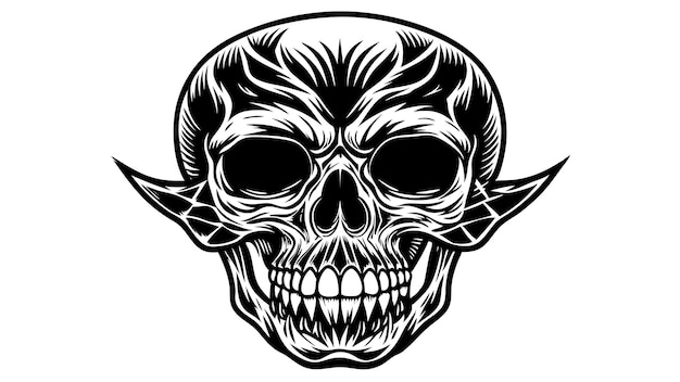 Crâne géométrique et feuillage Design monochromatique tranchant pour les vêtements et les T-shirts graphiques audacieux