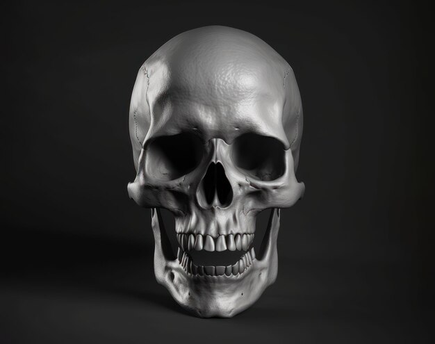 Photo crâne humain sur fond sombre génératif ai