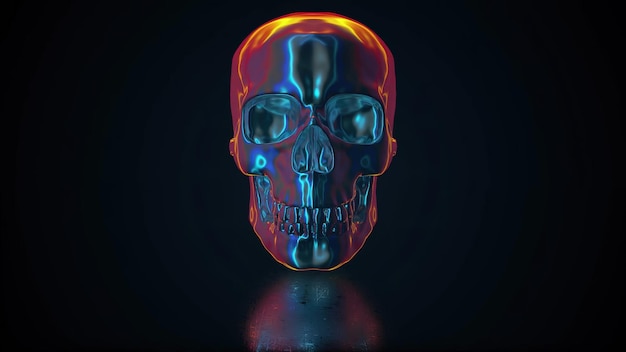 Crâne humain irisé rendu 3d généré par ordinateur de fond coloré abstrait