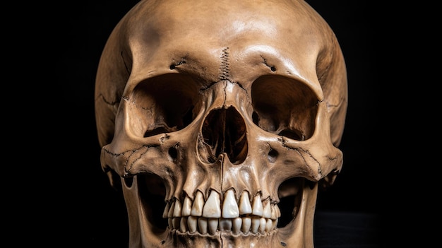 Crâne humain naturel sur un fond noir isolé