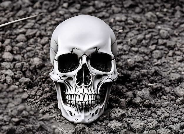 Crâne humain sur le sol
