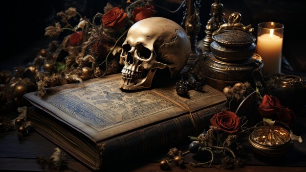 Un crâne sur un livre