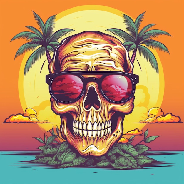 crâne et logo de dessin animé d'été