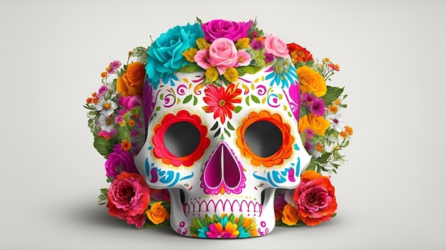 Le crâne mexicain Halloween Culture traditionnelle du sucre Arrière-plan blanc Jour des morts