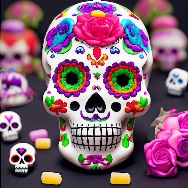 Crâne mexicain, jour des morts, tête de squelette