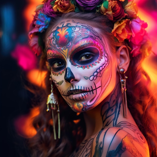 Le crâne mexicain Katrina compose le jour de la mort d'une femme