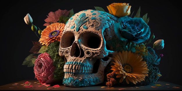 Crâne mexicain typique peint