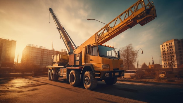 Photo crane mobile sur le chantier de construction génératif ai