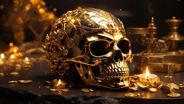 Un crâne d'or en feu