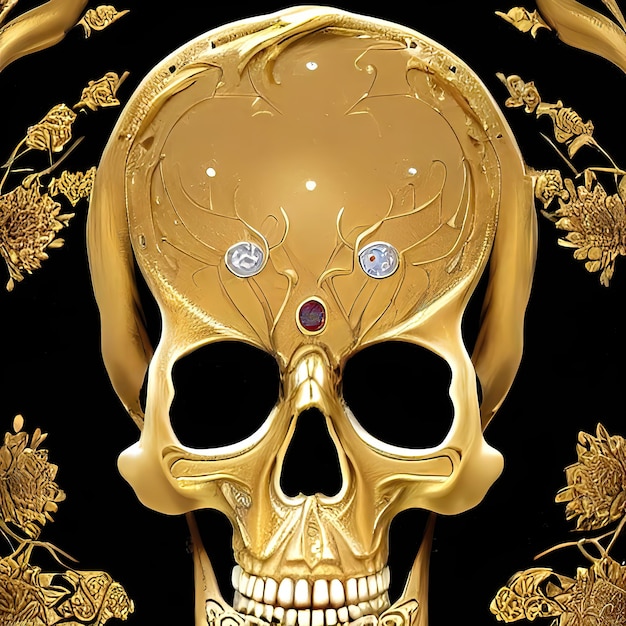 Photo crâne d'or de luxe avec ornement floral illustrationxa