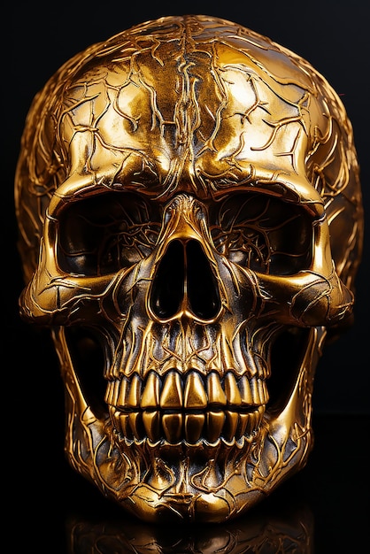 Un crâne en or avec un motif