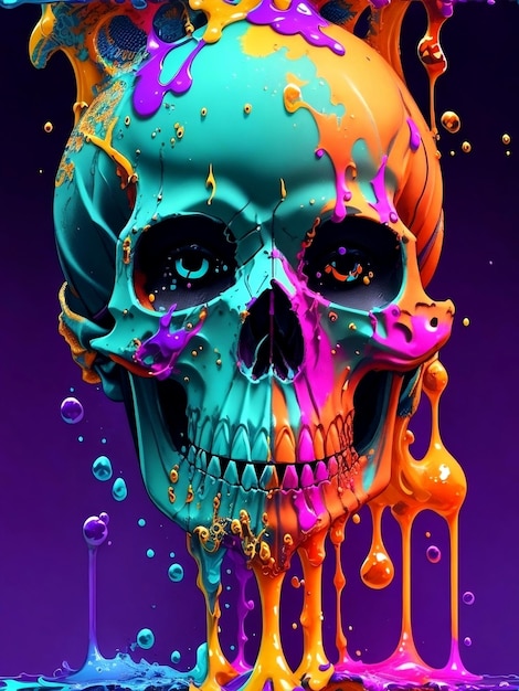 Crâne de peinture de couleur de mélange coloré