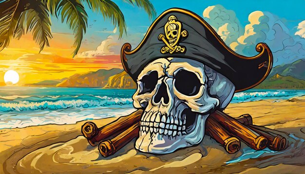 Le crâne de pirate sur la plage