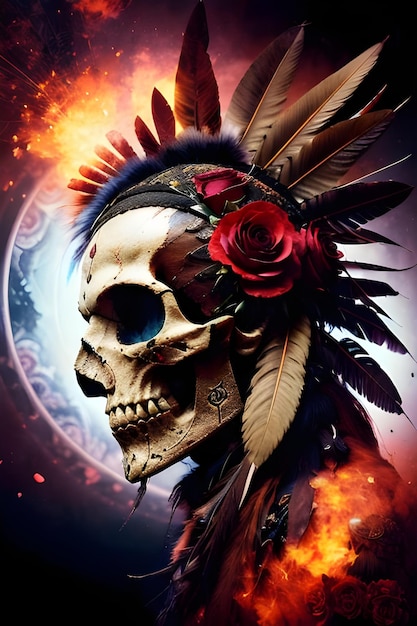 Un crâne avec une plume dessus est montré dans une affiche pour la révolution mexicaine américaine.