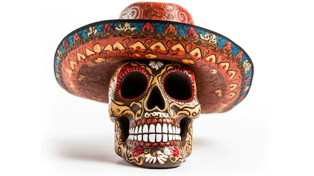 Crâne portant un sombrero mexicain Mexique célébration traditionnelle ai générative
