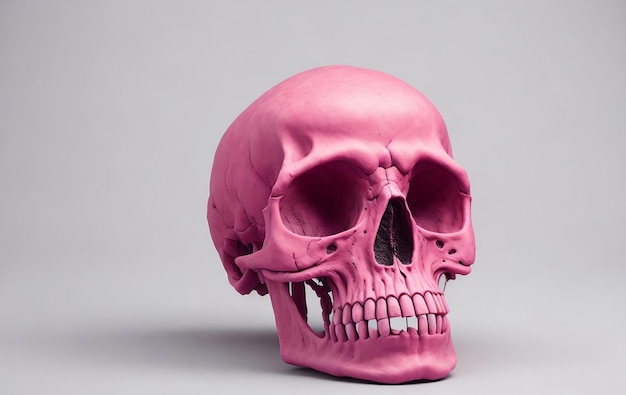 Crâne rose isolé sur fond gris Crâne mort de couleur rose isolé