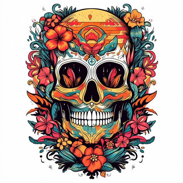 Photo un crâne en sucre calavera traditionnel coloré décoré de fleurs pour le jour des morts