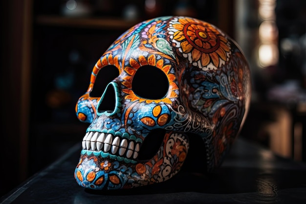 Crâne de sucre coloré Journée mexicaine des morts IA générative