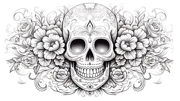 Crâne en sucre du Jour des Morts décoré de motifs délicats
