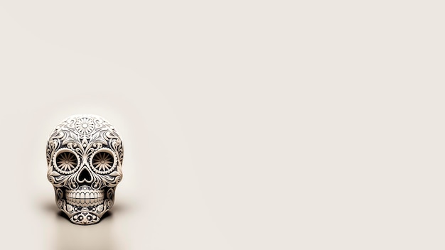 Crâne de sucre sur fond blanc avec espace de copie Jour des morts Jour des morts Halloween