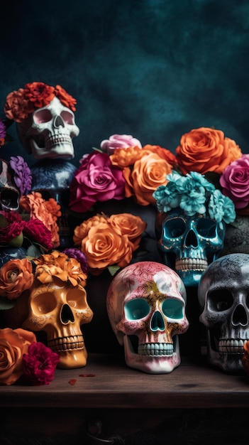 Crânes colorés pour le Cinco de Mayo et le Jour des Morts