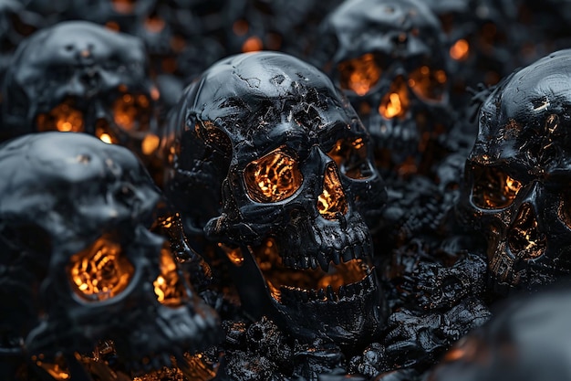 Des crânes de démons métalliques féroces, des œuvres d'art 3D contemporaines et esthétiques.