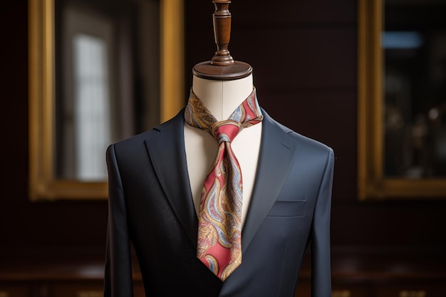 Cravate de soie à la mode drapée sur un mannequin de tailleur IA générative