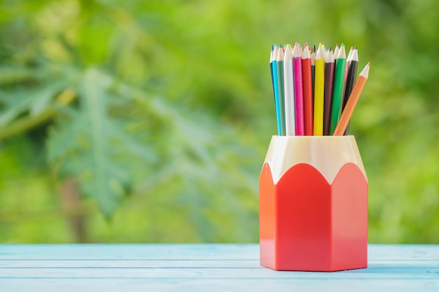 Crayon de couleur en boîte sur fond vert