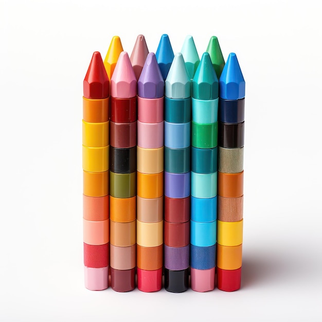 Un crayon de couleur vierge qui se démarque brillamment isolé sur une toile blanche brillante