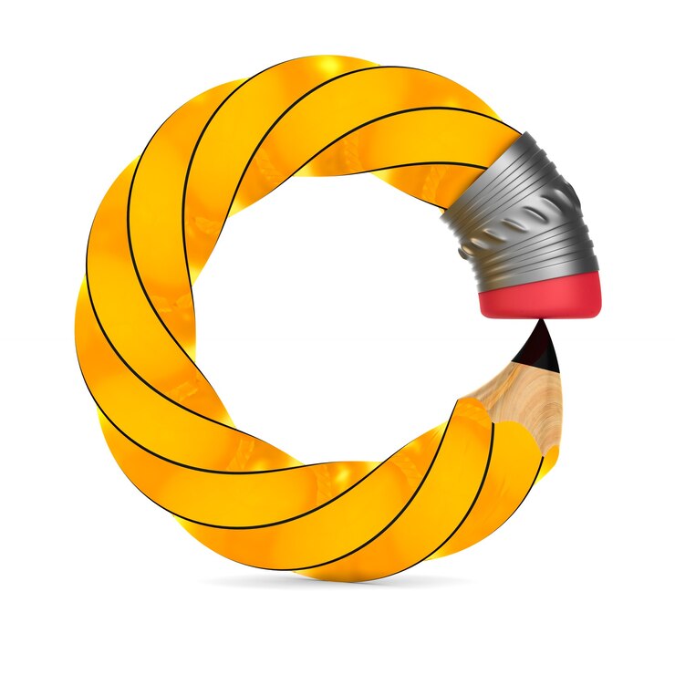 Photo crayon courbé en bois de rendu 3d avec gomme isolé sur fond blanc