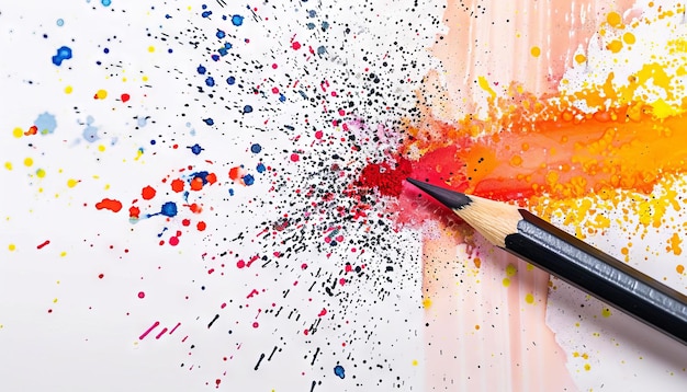 Un crayon est éclaboussé de peinture.