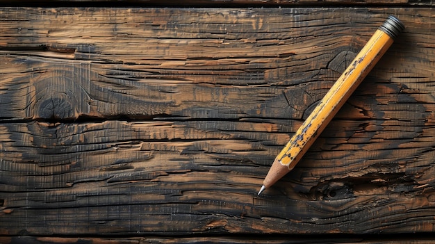 Un crayon usé sur une table de bois rustique