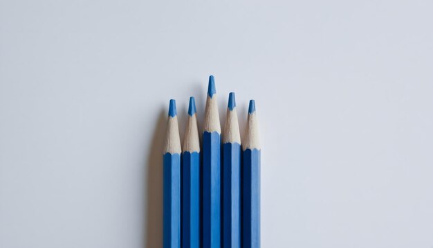 Photo crayons bleus avec un revêtement extérieur blanc sur fond blanc