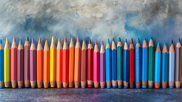 Des crayons de bois colorés sur un fond bleu Retour à l'école