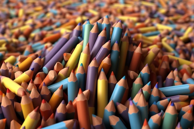 Des crayons colorés sur un bureau en bois