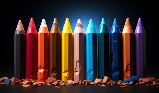 Crayons de couleur dans le concept de rentrée scolaire générés par l'IA